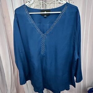 Ashley Stewart Blue Relaxed Embellished Blouse
